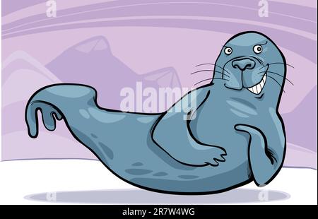 cartoon illustration of funny grey seal on ice Stock Vector