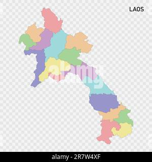Isolated colored map of Laos with borders of the regions Stock Vector