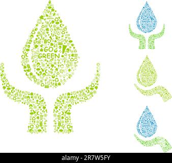 water drop with hands. go green eco concept on white backdrop. Ecology vector illustration. Stock Vector