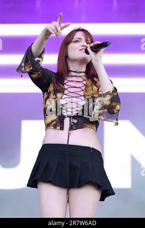 Muna lead singer Katie Gavin performs during Day 2 of the 2023 Bonnaroo ...