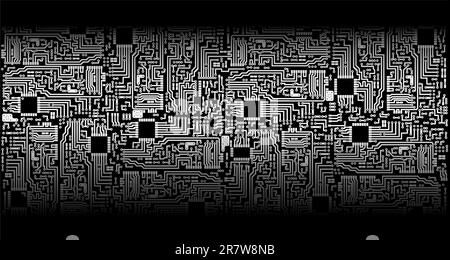 Ornament - electronic circuit boards - silver black theme Stock Vector