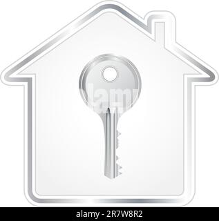 beautiful silver key in metallic house silhouette Stock Vector