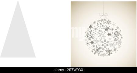 Vector Christmas ball made from gray simple snowflakes on light background - Christmas card Stock Vector