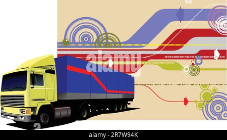Abstract hi-tech background with lorry image. Vector illustration Stock Vector