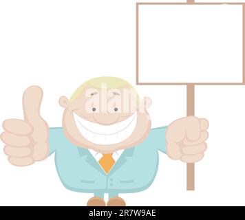 Vector businessman holding blank sign. Separate layers Stock Vector