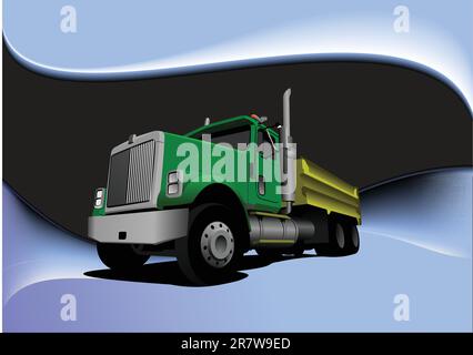 Abstract black-blue background with green  truck image. Vector illustration Stock Vector