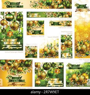 Collection of Christmas banners with baubles and place for text. Vector illustration. Stock Vector