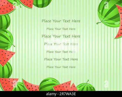 Greeting Card With Watermelon Decoration On Stripe Background. Vector Illustration Stock Vector