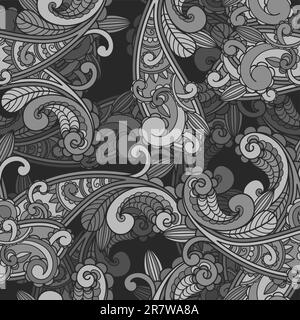vector seamless monochrome paisley pattern in greys Stock Vector