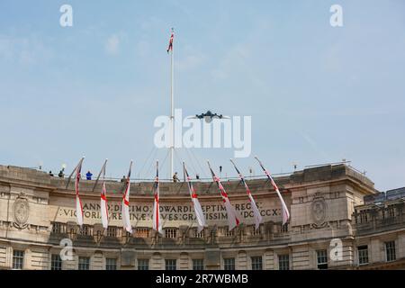 London, UK. 17 June 2023. Flypast for Trooping the Colour on The Mall to celebrate King Charles III official birthday. Credit: Waldemar Sikora/Alamy Live News Stock Photo