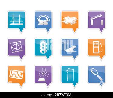 Road, navigation and travel icons - vector icon set Stock Vector