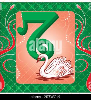 Vector Illustration Card for the 12 days of Christmas. Seven Swans Swimming. Stock Vector