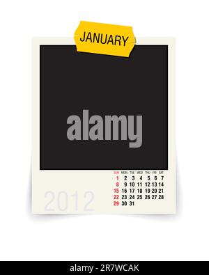 calendar with blank photoframe - vector illustration Stock Vector