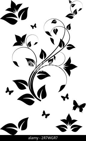 Black and white floral ornament. Vector illustration. Stock Vector