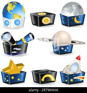 Collection of boxes - astronomy related icons. Stock Vector