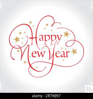 happy new year hand lettering; scalable and editable vector illustration Stock Vector
