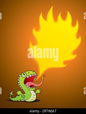Illustration of a small dragon spewing flames Stock Vector