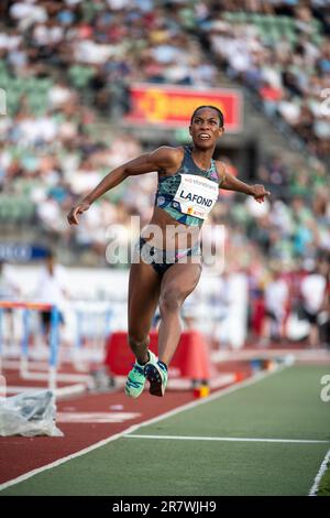 Thea Lafond of the Commonwealth of Dominica competing in the women’s triple jump at the Oslo Bislett Games, Wanda Diamond League, Bislett Stadium, Osl Stock Photo