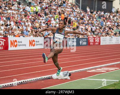 Thea Lafond of the Commonwealth of Dominica competing in the women’s triple jump at the Oslo Bislett Games, Wanda Diamond League, Bislett Stadium, Osl Stock Photo