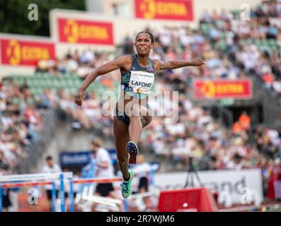 Thea Lafond of the Commonwealth of Dominica competing in the women’s triple jump at the Oslo Bislett Games, Wanda Diamond League, Bislett Stadium, Osl Stock Photo