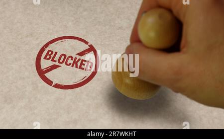 Blocked stamp and stamping hand. Permitted ban and prohibition concept. Stock Photo