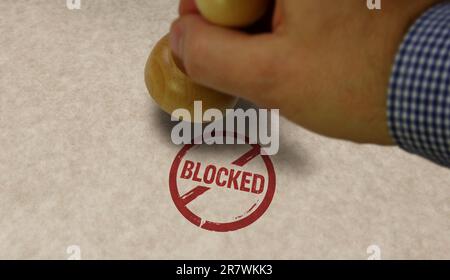 Blocked stamp and stamping hand. Permitted ban and prohibition concept. Stock Photo