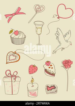 doodle hand drawn Valentine's Day  elements for design Stock Vector