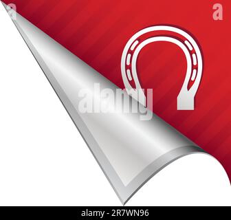 Lucky horseshoe icon on vector peeled corner tab suitable for use in print, on websites, or in advertising materials. Stock Vector