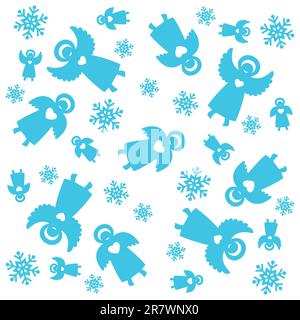 Christmas pattern. Angels and snowflakes. Vector seamless template. Stock Vector