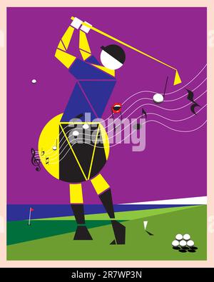 Illustration of a man golfing Stock Vector