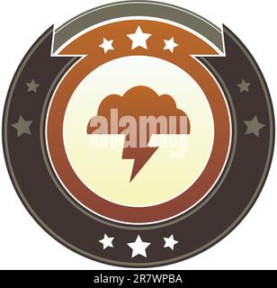 Storm cloud, trouble, or weather icon on round red and brown imperial vector button with star accents Stock Vector