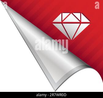 Diamond icon on vector peeled corner tab suitable for use in print, on websites, or in advertising materials. Stock Vector