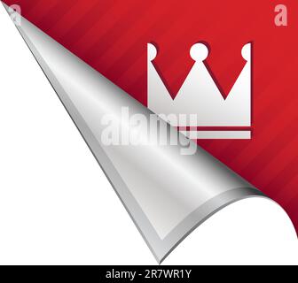 Crown icon on vector peeled corner tab suitable for use in print, on websites, or in advertising materials. Stock Vector