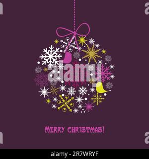 Cute christmas card with two birds on the snowflakes ball Stock Vector