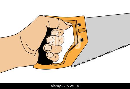 saw in hand on gray background Stock Vector