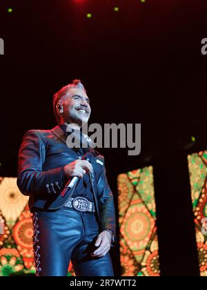 Mexican singer Alejandro Fernandez performs during the concert at the Wizcenter in Madrid June 17, 2023, Spain Stock Photo