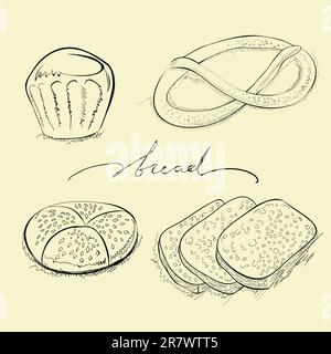 Bread, cake and pretzel Stock Vector