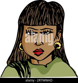 Beautiful Latin American woman with earrings and mad face Stock Vector