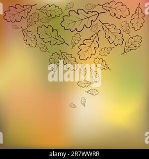Colorful vector vintage autumn background with oak leafs Stock Vector