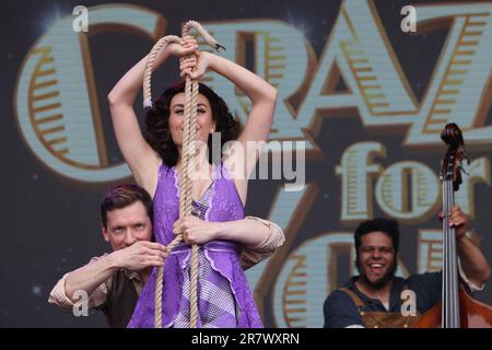 London, UK, 17th June 2023. West End LIVE returned to Trafalgar Square in central London for a free weekend of musical theatre. The crowds were entertained with the best songs from current and new productions. Credit : Monica Wells/Alamy Live News Stock Photo