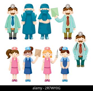 cartoon doctor and nurse icons Stock Vector