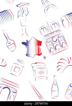 Set of vector drawn stylized sights and symbols of France Stock Vector