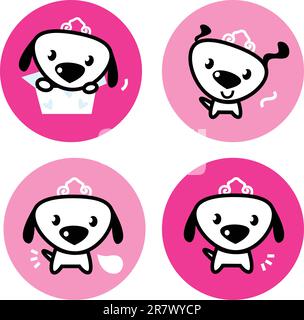 Little dog princess collection. Vector cartoon buttons Stock Vector