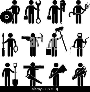 A set of construction worker job and occupation in pictogram. Stock Vector