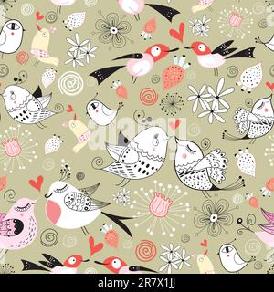 seamless graphic design from the love birds on a bright background Stock Vector