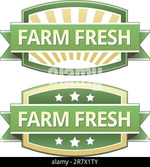 Farm fresh food label, badge or seal with green and yellow color in vector Stock Vector