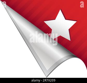 Star icon on vector peeled corner tab suitable for use in print, on websites, or in advertising materials. Stock Vector