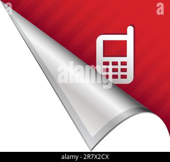 Cellphone or mobile phone icon on vector peeled corner tab suitable for use in print, on websites, or in advertising materials. Stock Vector