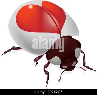 Ladybug with red hearts. Illustration on white background Stock Vector