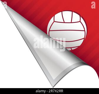 Volleyball sports icon on vector peeled corner tab suitable for use in print, on websites, or in advertising materials. Stock Vector